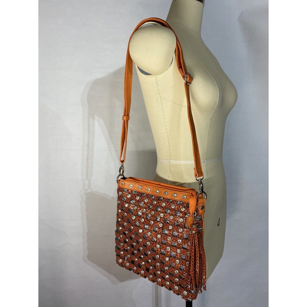 Orange Rhinestone Tassel G.G...ing Shoulder Bag Purse Handbag Medium